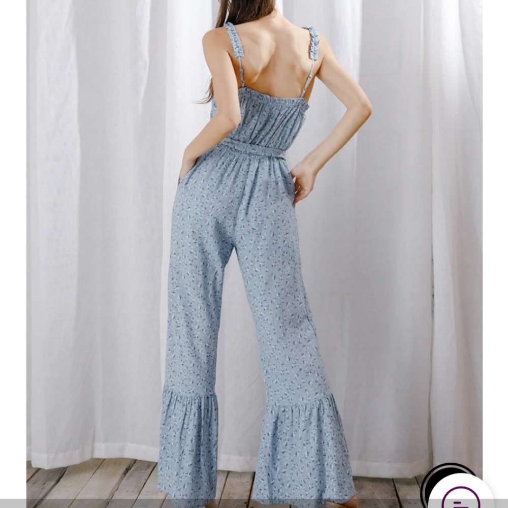 Storia Womens Spaghetti Strap Light Blue Wide Leg Jumpsuit - Picture 3 of 16